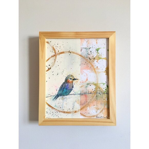 Bird art in frame, acrylic painting, boho art, boho decor, summer decor - Picture 2 of 7